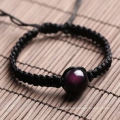 Men and women healing energy stretch rainbow obsidian red/black rope braid bracelet